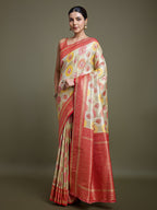 Monjolika Fashion Elegant Red And Cream Banarasi Silk SareeWith Intricate Zari Work | Grocsy