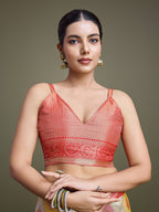 Monjolika Fashion Elegant Red And Cream Banarasi Silk SareeWith Intricate Zari Work | Grocsy