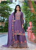 Anaita Purple Chinon Stitched Plazzo Suit With Codding Dori & Sequence Work | Grocsy