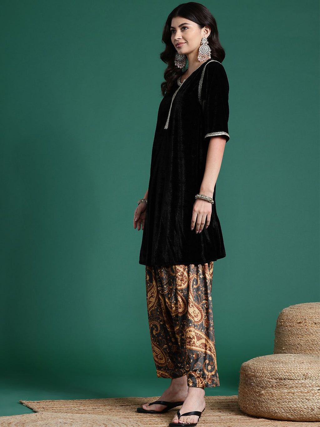 Sangria Women Velvet Gotta Patti Kurta with Salwar | Grocsy