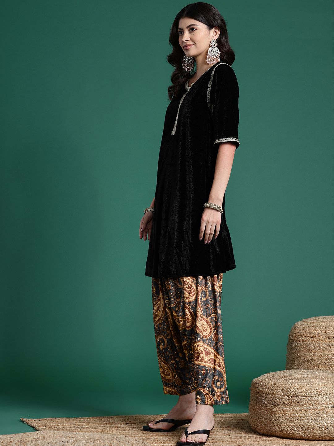 Sangria Women Velvet Gotta Patti Kurta with Salwar | Grocsy