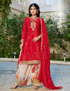 Anaita Red Chinon Stitched Plazzo Suit With Codding Dori & Sequence Work | Grocsy