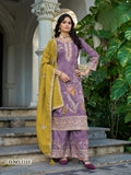 Anaita Purple Shimmer Stitched Plazzo Suit With Codding Dori & Sequence Work | Grocsy