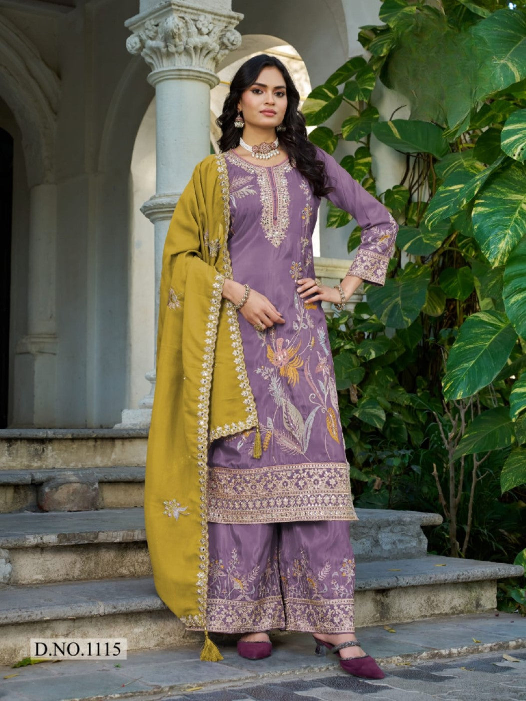 Anaita Purple Shimmer Stitched Plazzo Suit With Codding Dori & Sequence Work | Grocsy