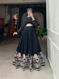 Lorenvalley Black Georgette Sequins and Thread Embroidery Work Lehenga Choli | Grocsy