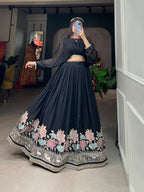 Lorenvalley Black Georgette Sequins and Thread Embroidery Work Lehenga Choli | Grocsy