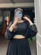Lorenvalley Black Georgette Sequins and Thread Embroidery Work Lehenga Choli | Grocsy
