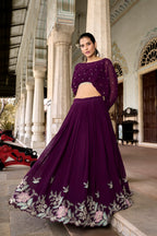 Lorenvalley Wine Georgette Sequins and Thread Embroidery work ethnic Co-ord Set | Grocsy