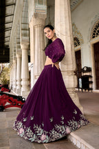 Lorenvalley Wine Georgette Sequins and Thread Embroidery work ethnic Co-ord Set | Grocsy