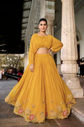 Lorenvalley Yellow Georgette Sequins and Thread Embroidery work ethnic Co-ord Set | Grocsy