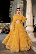 Lorenvalley Yellow Georgette Sequins and Thread Embroidery work ethnic Co-ord Set | Grocsy