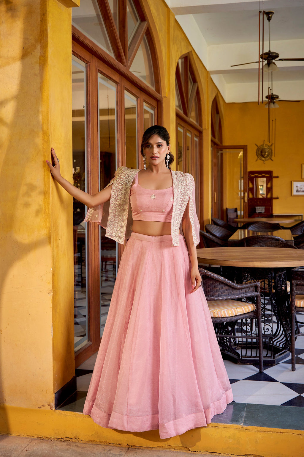 Lorenvalley Fashion Lightpink Allnen Crush Plain Lehenga Choli with Koti | Grocsy