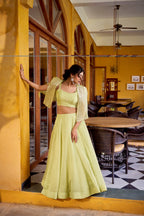 Lorenvalley Fashion Limegreen Allnen Crush Plain Lehenga Choli with Koti | Grocsy