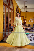 Lorenvalley Fashion Limegreen Allnen Crush Plain Lehenga Choli with Koti | Grocsy