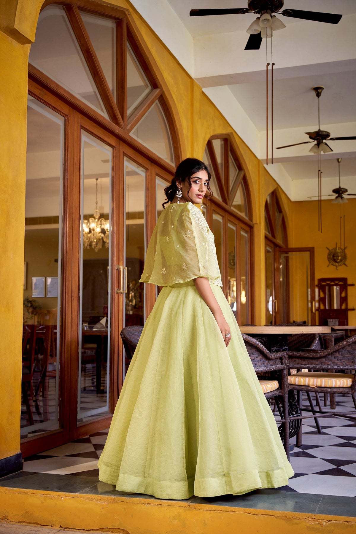 Lorenvalley Fashion Limegreen Allnen Crush Plain Lehenga Choli with Koti | Grocsy