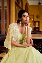 Lorenvalley Fashion Limegreen Allnen Crush Plain Lehenga Choli with Koti | Grocsy
