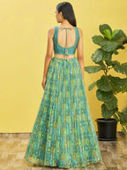Tulsi Art Rockin Green Mirror Work Organza Mehndi Wear Lehenga Choli | Grocsy
