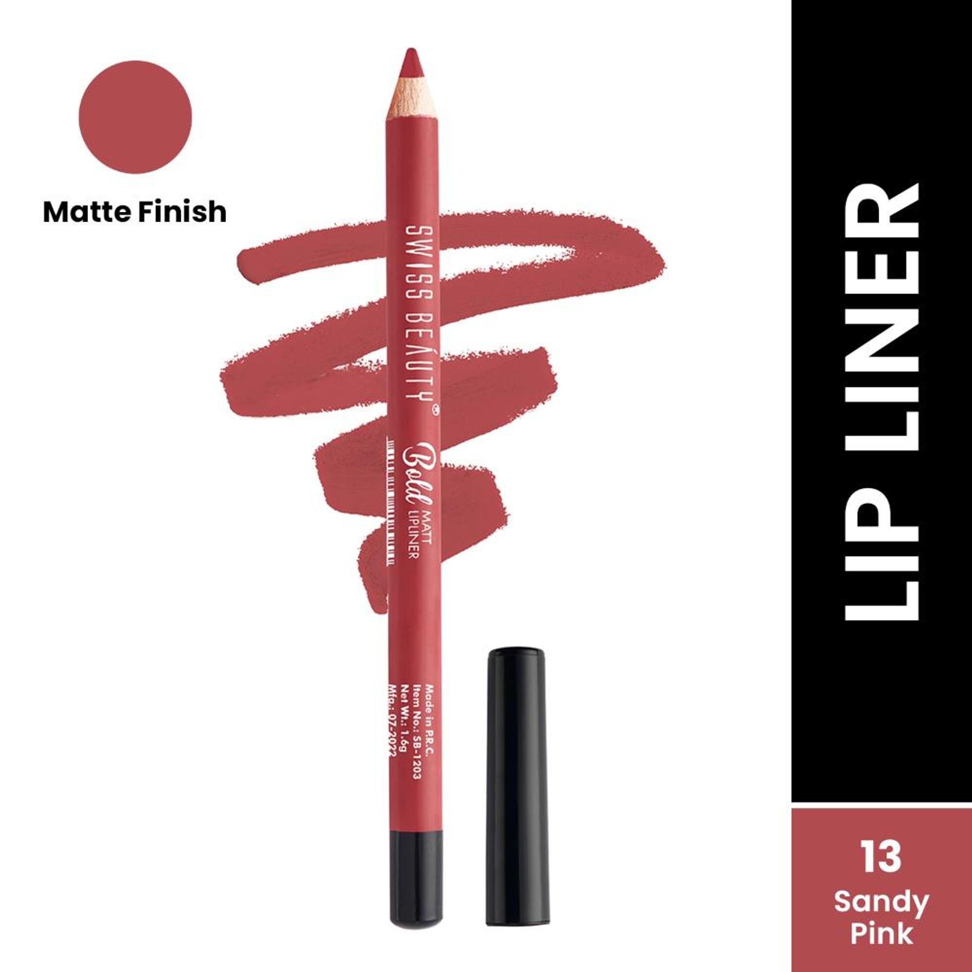 Swiss Beauty Bold Matt Lip Liner Pencil, Long-lasting , Matte Finish , Non-Drying - 13 Sandy Pink | Grocsy