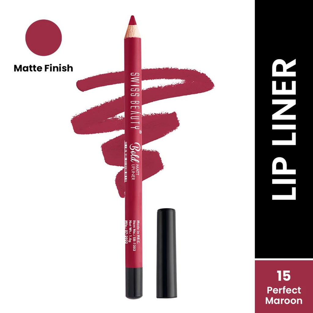 Swiss Beauty Bold Matt Lip Liner Pencil, Long-lasting , Matte Finish , Non-Drying - 15 Perfect Maroon | Grocsy