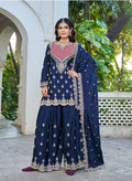 Anaita Navy Chinon Stitched Plazzo Suit With Dhaga & Sequence Work | Grocsy