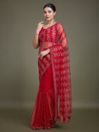 Monjolika Fashion Sequin Red Color Net Ultimate Party Wear Fashion Saree | Grocsy