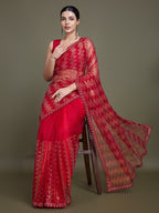 Monjolika Fashion Sequin Red Color Net Ultimate Party Wear Fashion Saree | Grocsy