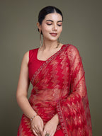 Monjolika Fashion Sequin Red Color Net Ultimate Party Wear Fashion Saree | Grocsy