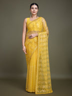 Monjolika Fashion Sequin Yellow Color Net Ultimate Party Wear Fashion Saree | Grocsy
