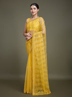 Monjolika Fashion Sequin Yellow Color Net Ultimate Party Wear Fashion Saree | Grocsy