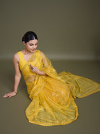 Monjolika Fashion Sequin Yellow Color Net Ultimate Party Wear Fashion Saree | Grocsy
