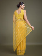 Monjolika Fashion Sequin Yellow Color Net Ultimate Party Wear Fashion Saree | Grocsy