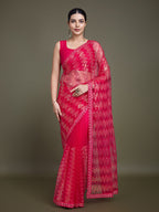 Monjolika Fashion Sequin Dark Pink Color Net Ultimate Party Wear Fashion Saree | Grocsy