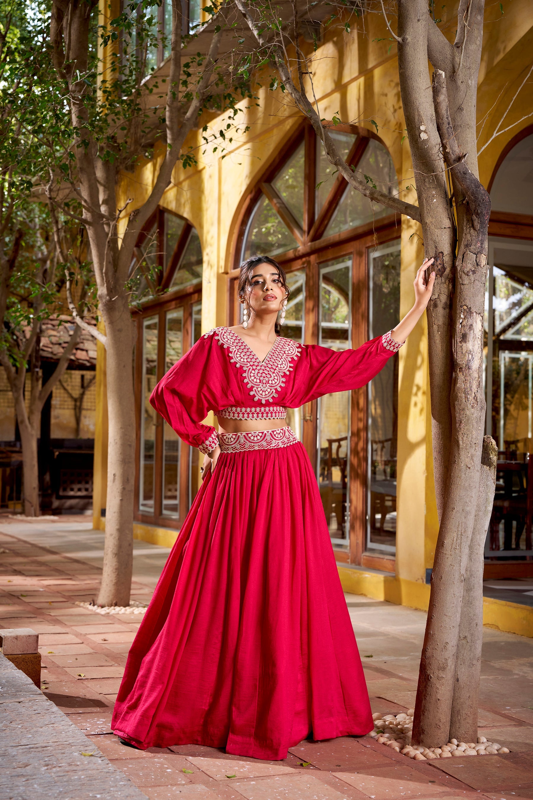 Lorenvalley Fashion Pink Vichitra Silk Thread Embroidery Work Lehenga Choli Co-ord Set | Grocsy