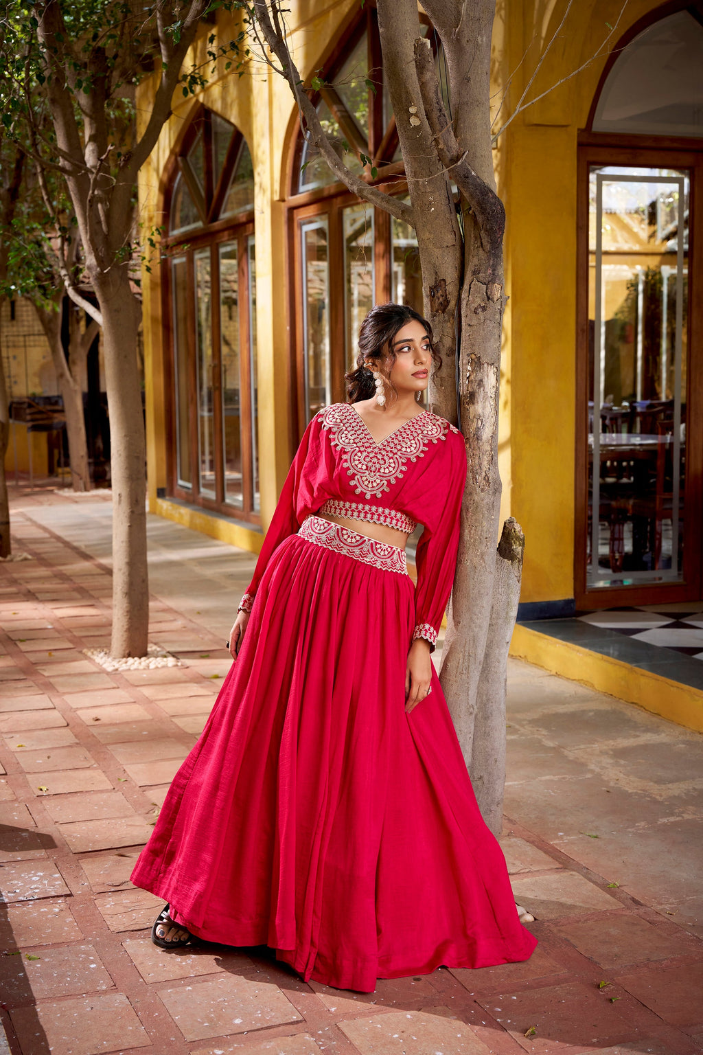 Lorenvalley Fashion Pink Vichitra Silk Thread Embroidery Work Lehenga Choli Co-ord Set | Grocsy