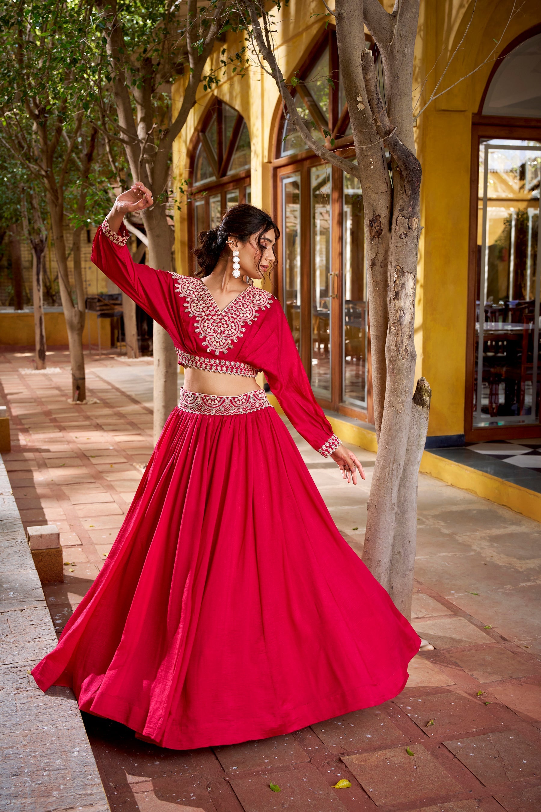 Lorenvalley Fashion Pink Vichitra Silk Thread Embroidery Work Lehenga Choli Co-ord Set | Grocsy