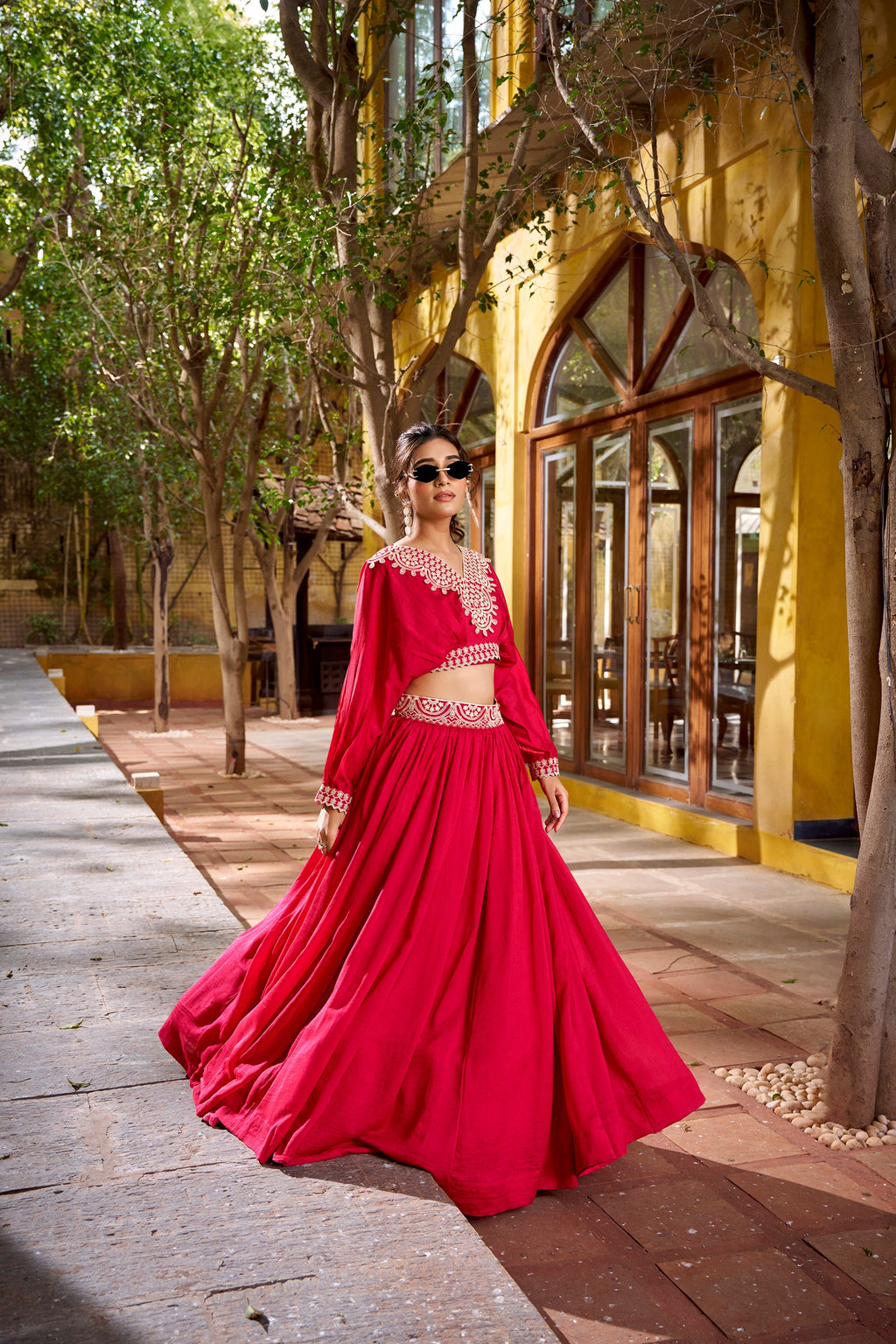 Lorenvalley Fashion Pink Vichitra Silk Thread Embroidery Work Lehenga Choli Co-ord Set | Grocsy