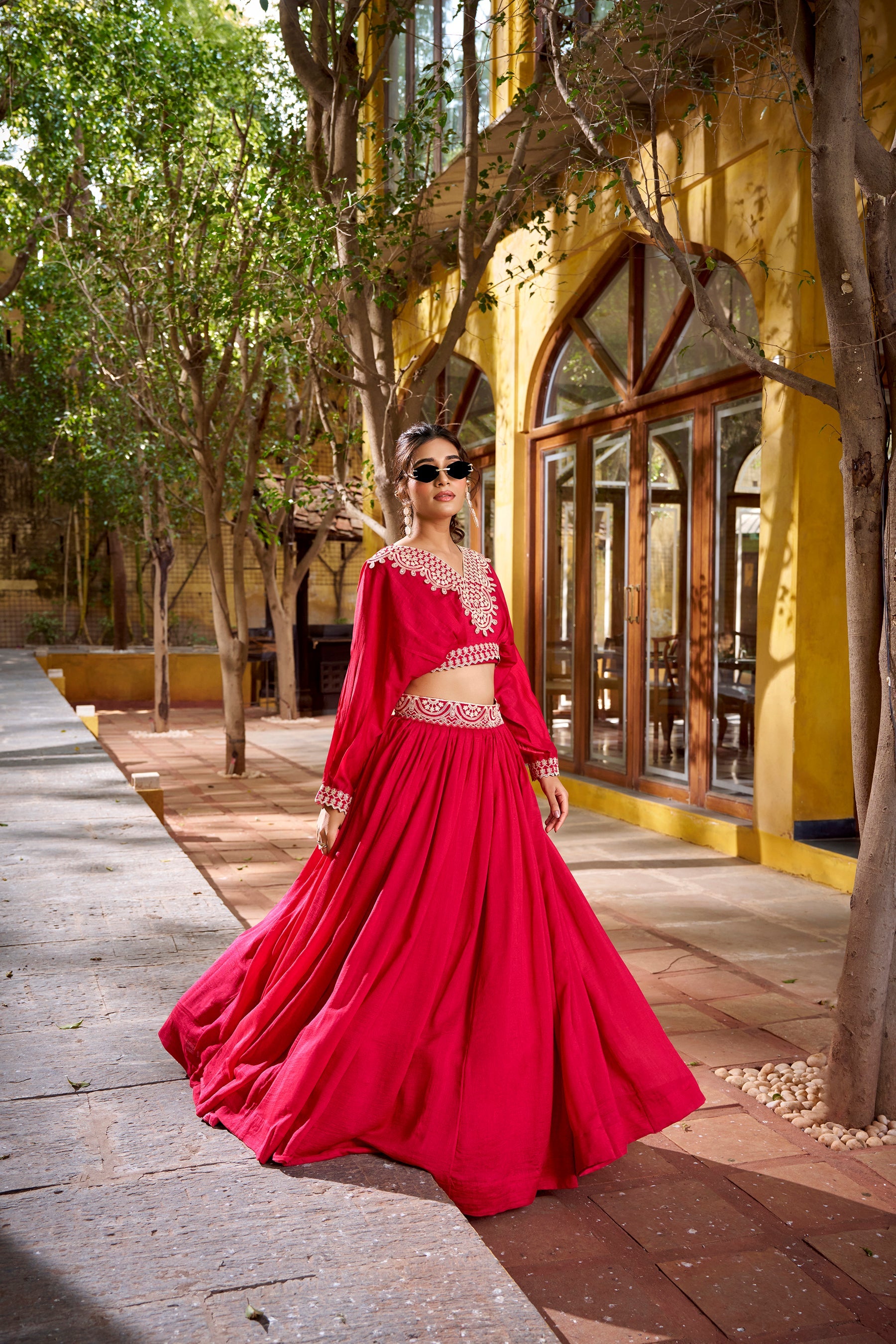 Lorenvalley Fashion Pink Vichitra Silk Thread Embroidery Work Lehenga Choli Co-ord Set | Grocsy