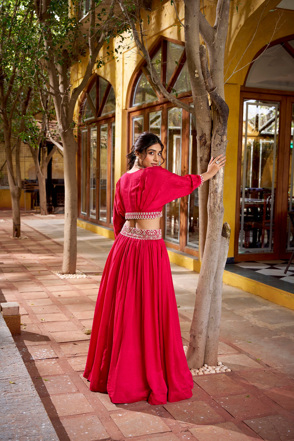 Lorenvalley Fashion Pink Vichitra Silk Thread Embroidery Work Lehenga Choli Co-ord Set | Grocsy