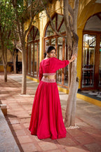 Lorenvalley Fashion Pink Vichitra Silk Thread Embroidery Work Lehenga Choli Co-ord Set | Grocsy