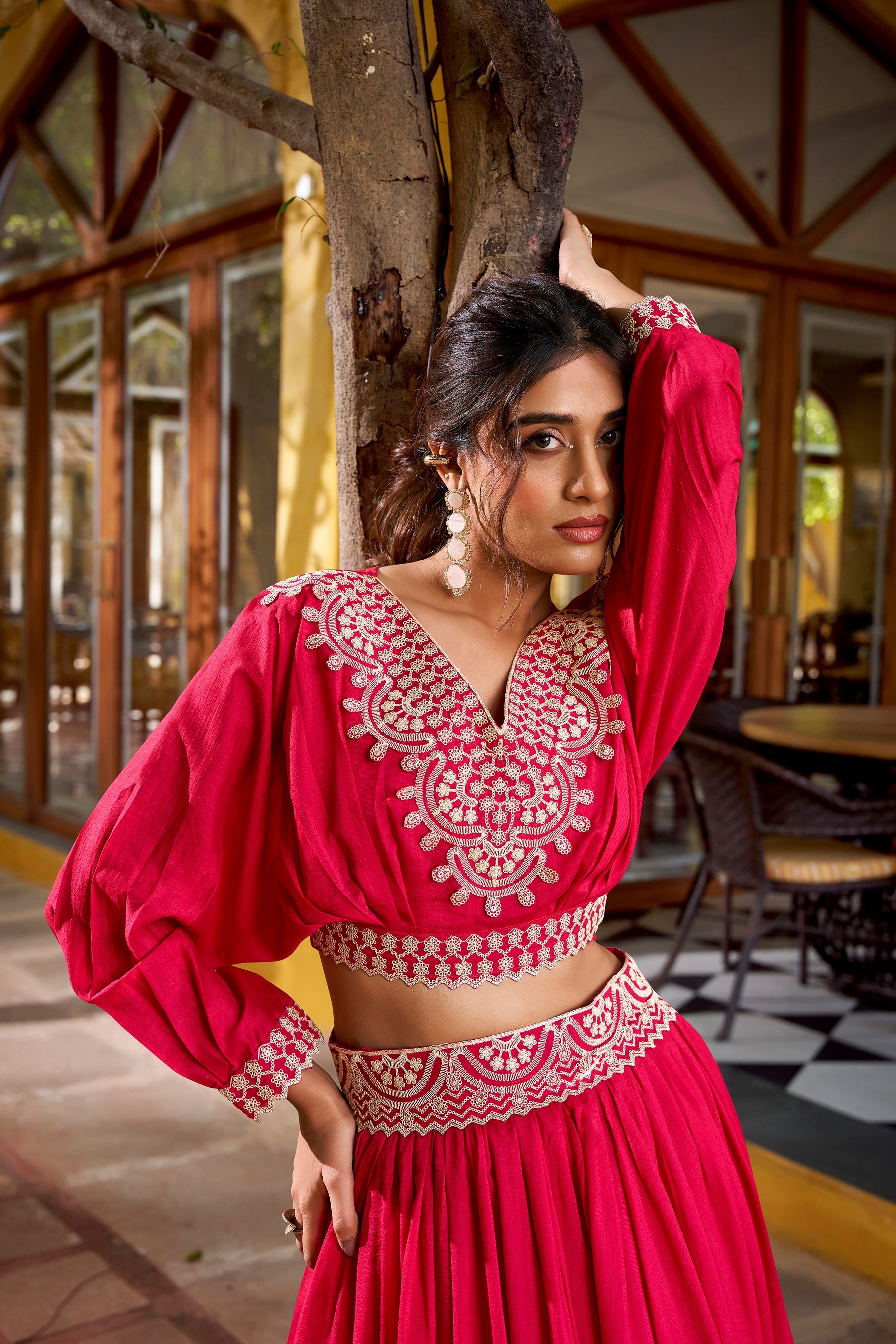 Lorenvalley Fashion Pink Vichitra Silk Thread Embroidery Work Lehenga Choli Co-ord Set | Grocsy