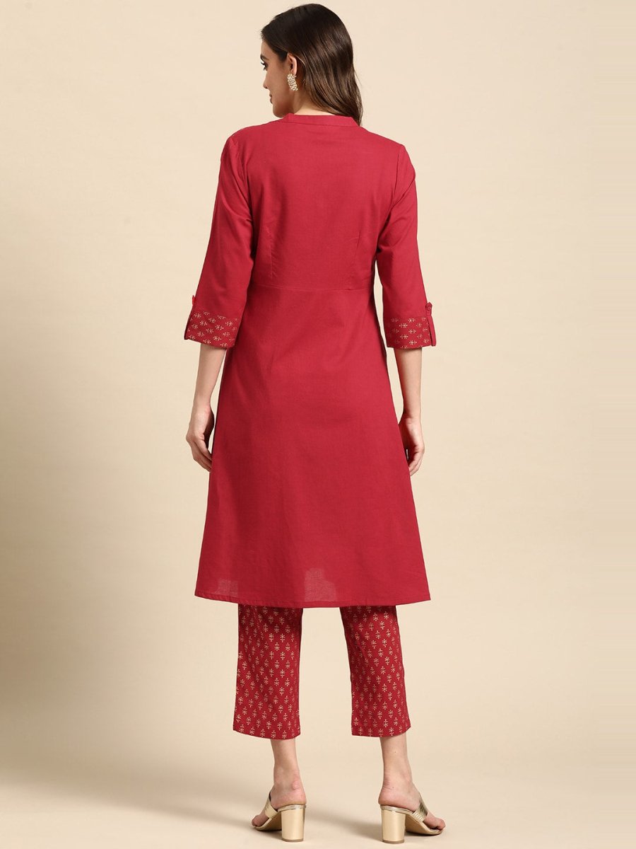 All About You Women Motifs Yoke Design A-Line Kurta with Trousers | Grocsy