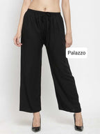 PAVONINE Black Color Straight Fit Rayon Fabric Palazzo For Women | Grocsy