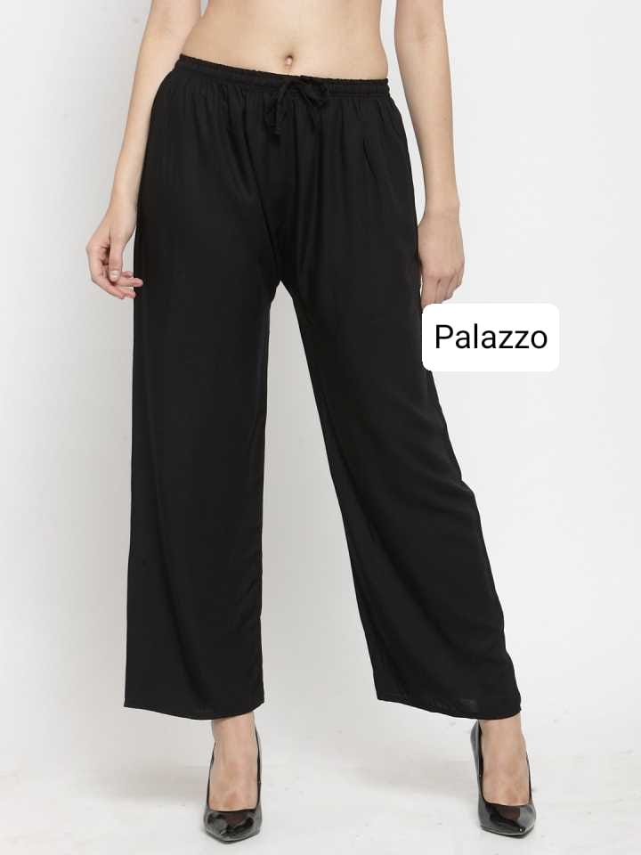 PAVONINE Black Color Straight Fit Rayon Fabric Palazzo For Women | Grocsy