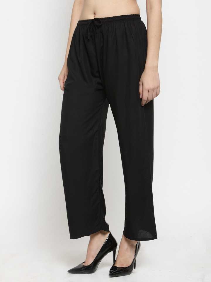 PAVONINE Black Color Straight Fit Rayon Fabric Palazzo For Women | Grocsy