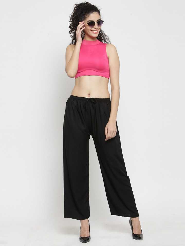 PAVONINE Black Color Straight Fit Rayon Fabric Palazzo For Women | Grocsy