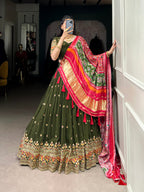 Lorenvalley Green Georgette Sequins and Thread Embroidery Work Lehenga Choli | Grocsy