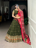 Lorenvalley Green Georgette Sequins and Thread Embroidery Work Lehenga Choli | Grocsy