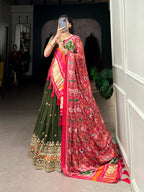 Lorenvalley Green Georgette Sequins and Thread Embroidery Work Lehenga Choli | Grocsy