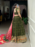Lorenvalley Green Georgette Sequins and Thread Embroidery Work Lehenga Choli | Grocsy