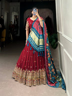 Lorenvalley Maroon Georgette Sequins and Thread Embroidery Work Lehenga Choli | Grocsy